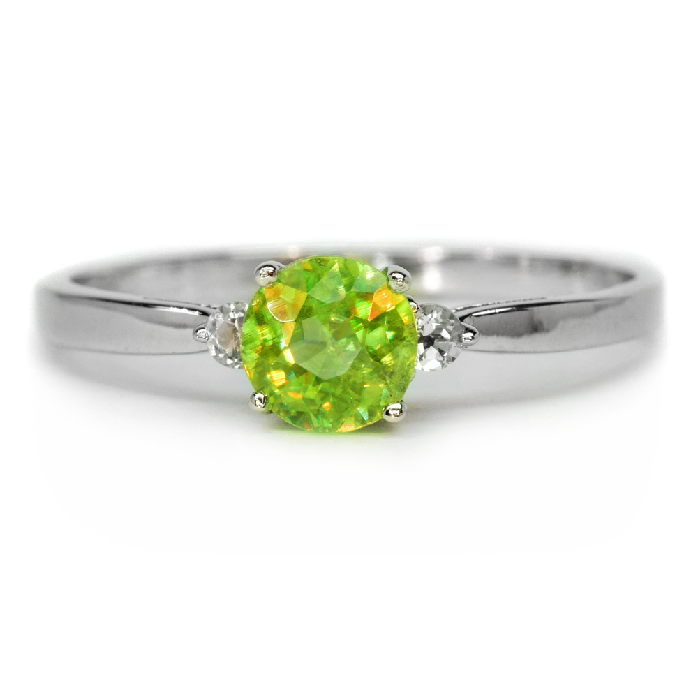 5mm Natural Yellowish Green Sphene Ring With Topaz in 925 Sterling ...