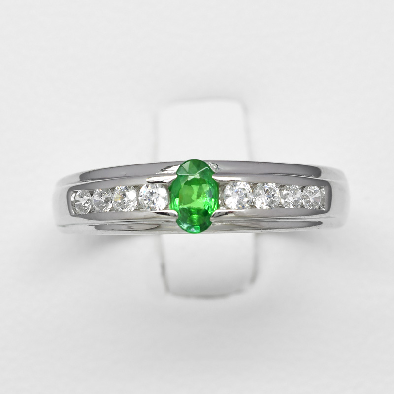 5x3mm Shocking Green Natural Tsavorite Garnet Ring in 925 Silver